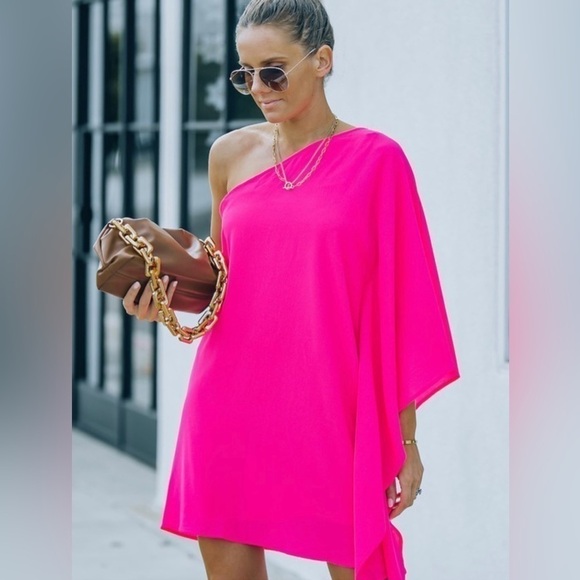 Parakeet Color One Shoulder Dress - Picture 4 of 4